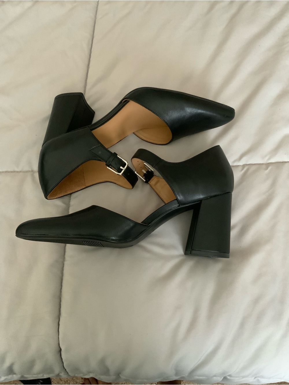 Naturalizer Black Pointed Mary Jane Heels with Ankle Strap - Picture 7 of 9